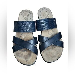 Kim Rogers Maddy Navy Blue Woven & Cross-Strap Slide Wedge Sandals Size 8.5